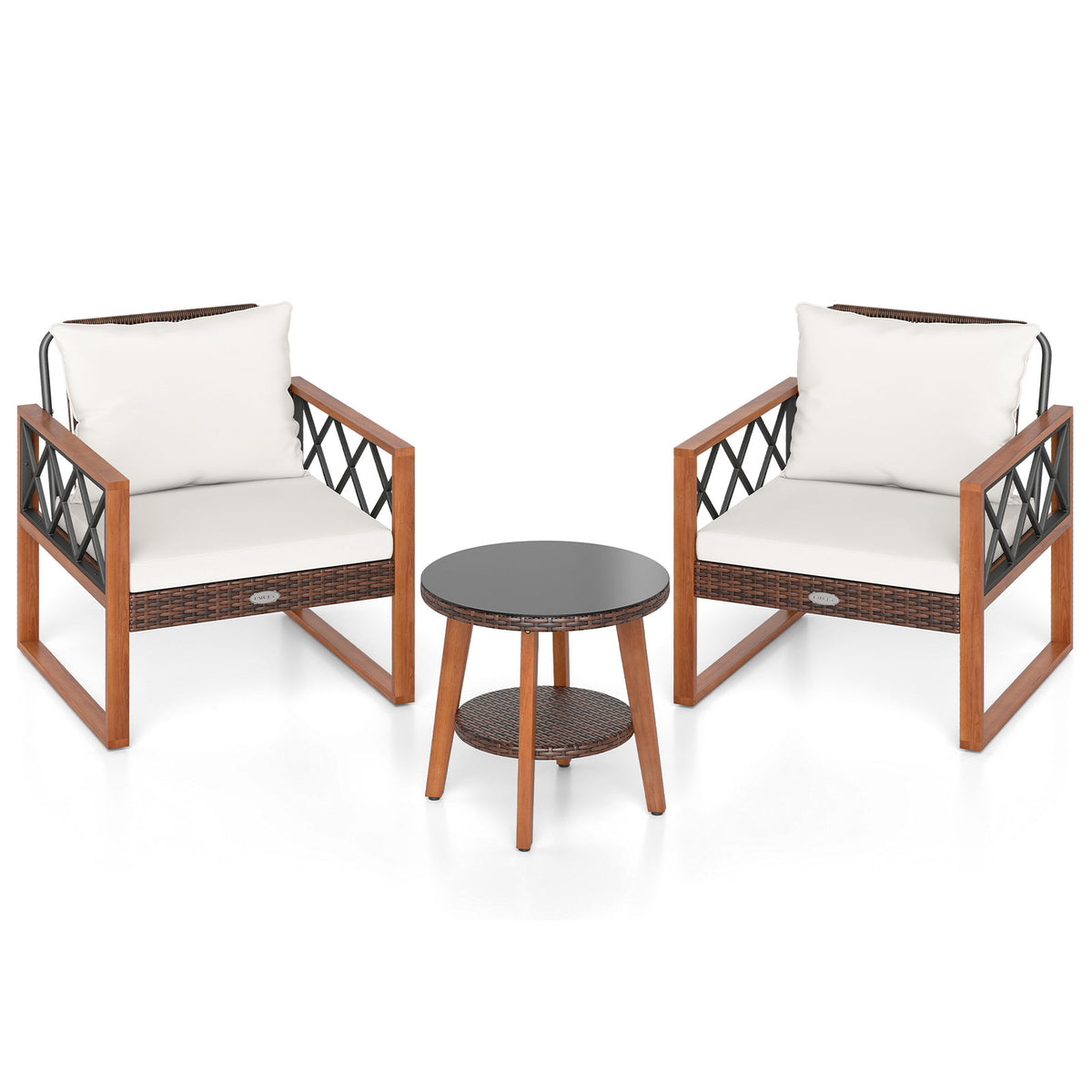 3 Piece Patio Set, Tempered Glass Table, Soft Cushions, Off White Patio Conversation Sets at Gallery Canada