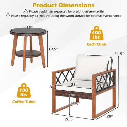 3 Piece Patio Set, Tempered Glass Table, Soft Cushions, Off White Patio Conversation Sets at Gallery Canada