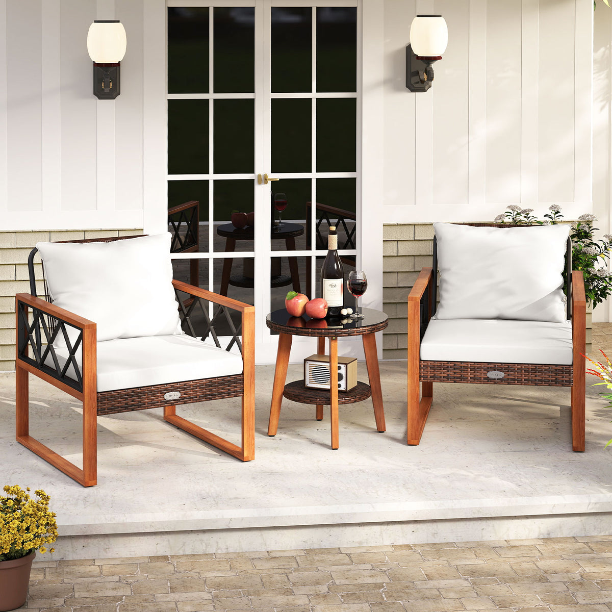 3 Piece Patio Set, Tempered Glass Table, Soft Cushions, Off White Patio Conversation Sets at Gallery Canada