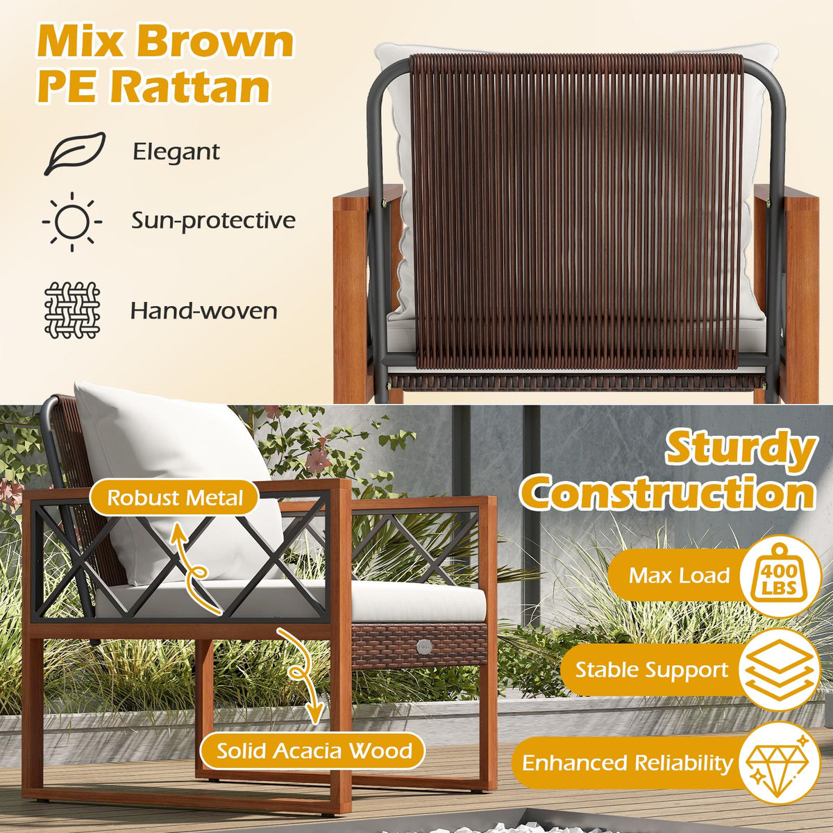 3 Piece Patio Set, Tempered Glass Table, Soft Cushions, Off White Patio Conversation Sets at Gallery Canada