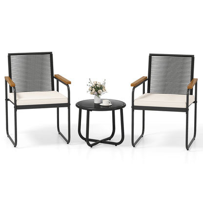 3 Piece Patio Furniture Set, PE Rattan Chairs, Round Glass Table, White Patio Conversation Sets White at Gallery Canada