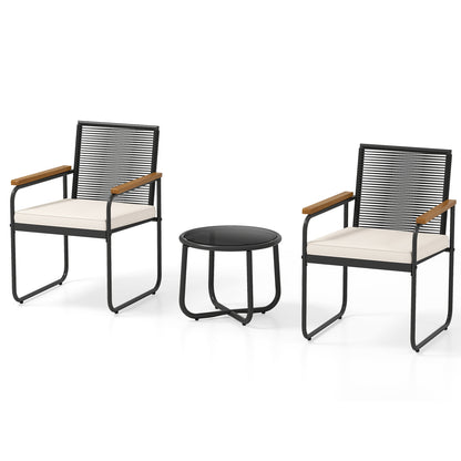 3 Piece Patio Furniture Set, PE Rattan Chairs, Round Glass Table, White Patio Conversation Sets at Gallery Canada