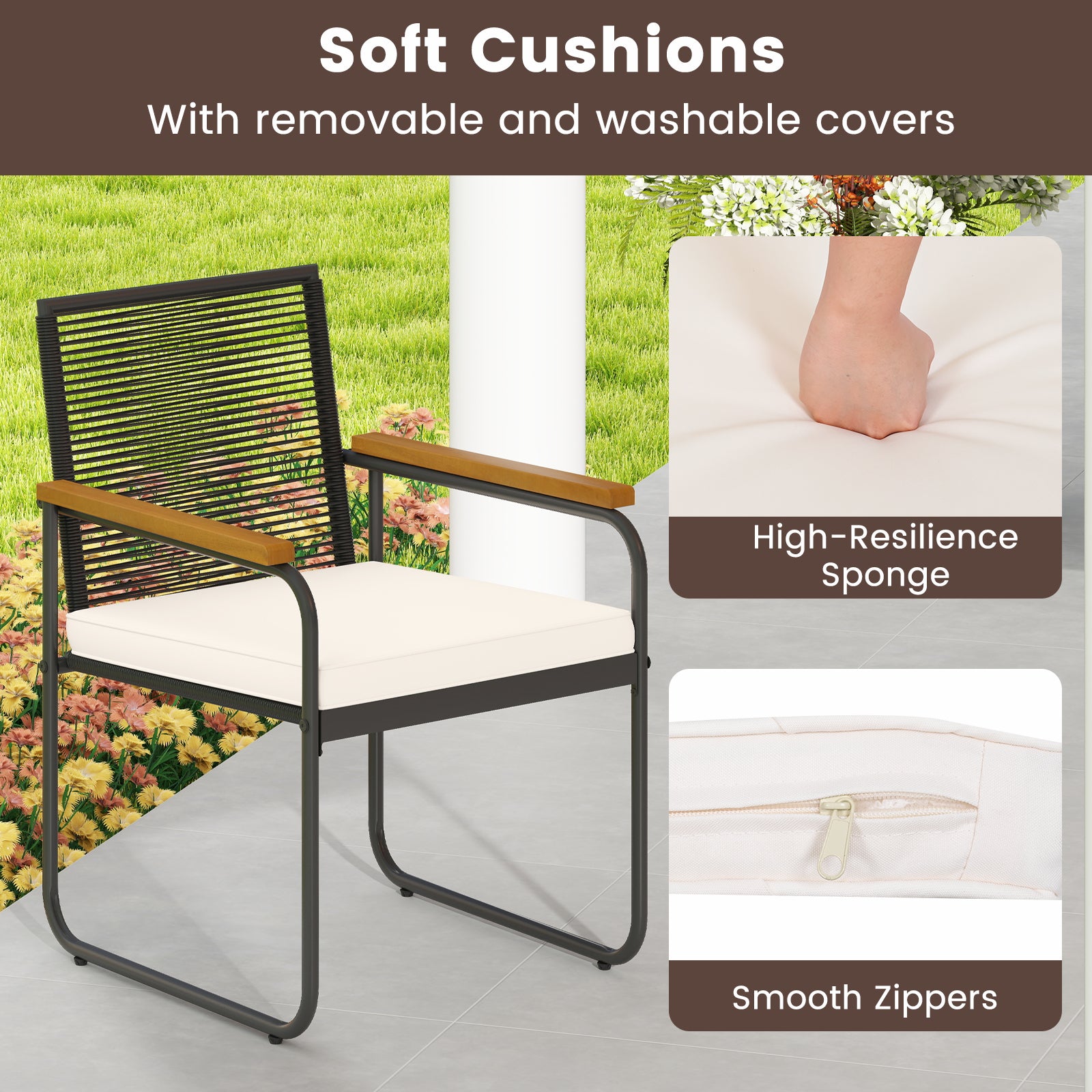 3 Piece Patio Furniture Set, PE Rattan Chairs, Round Glass Table, White Patio Conversation Sets at Gallery Canada