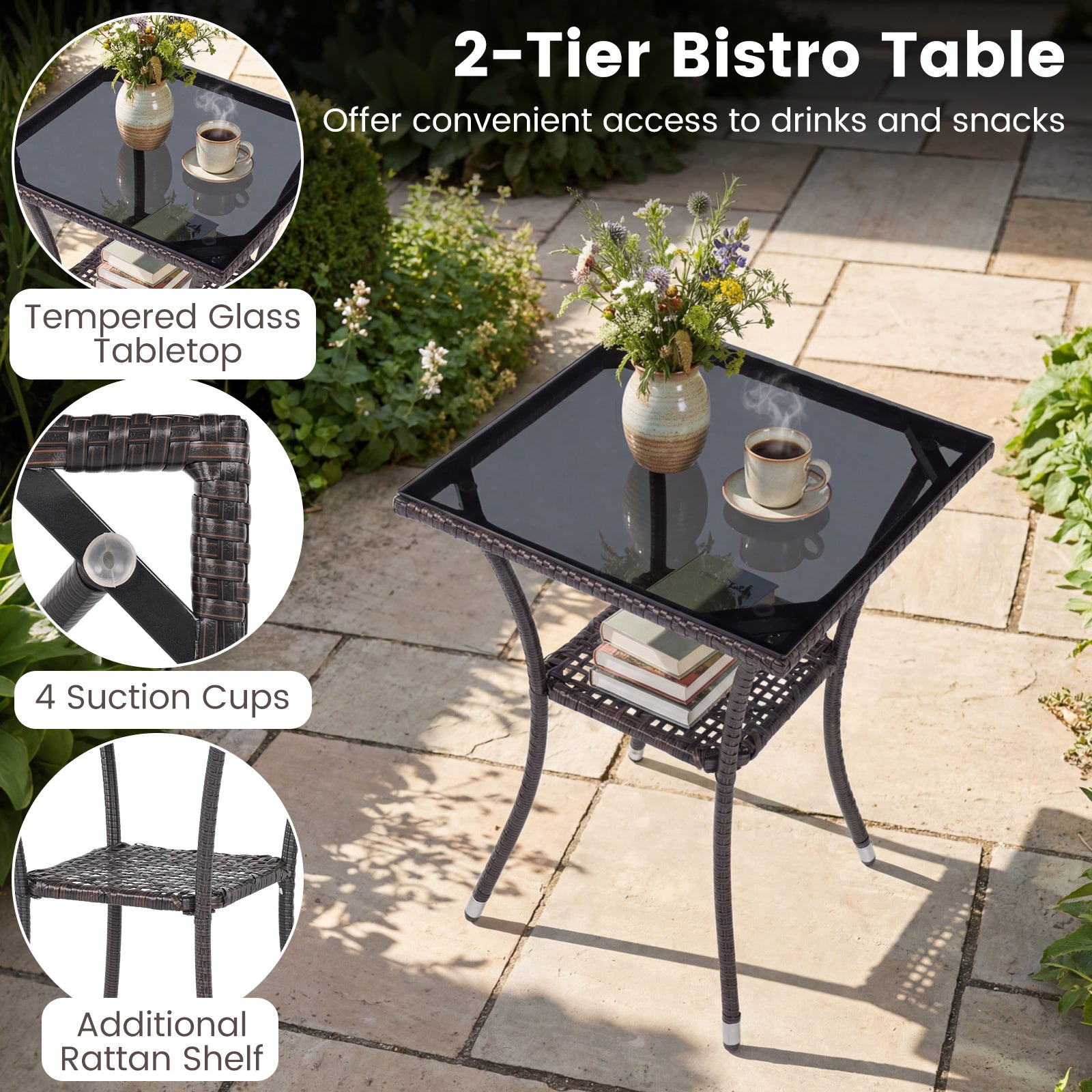 3 Piece Patio Set with Cushioned Chairs & Glass Coffee Table, Brown Patio Conversation Sets at Gallery Canada