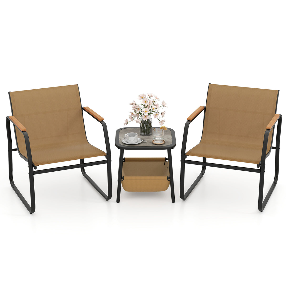 3 Piece Patio Furniture Set, Outdoor Bistro Conversation Set, Brown Patio Conversation Sets Brown at Gallery Canada