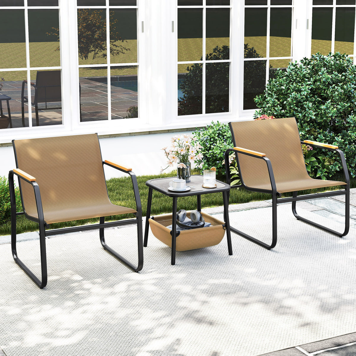 3 Piece Patio Furniture Set, Outdoor Bistro Conversation Set, Brown Patio Conversation Sets at Gallery Canada
