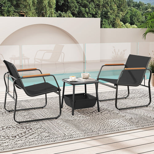 3-Piece Patio Bistro Set, Black