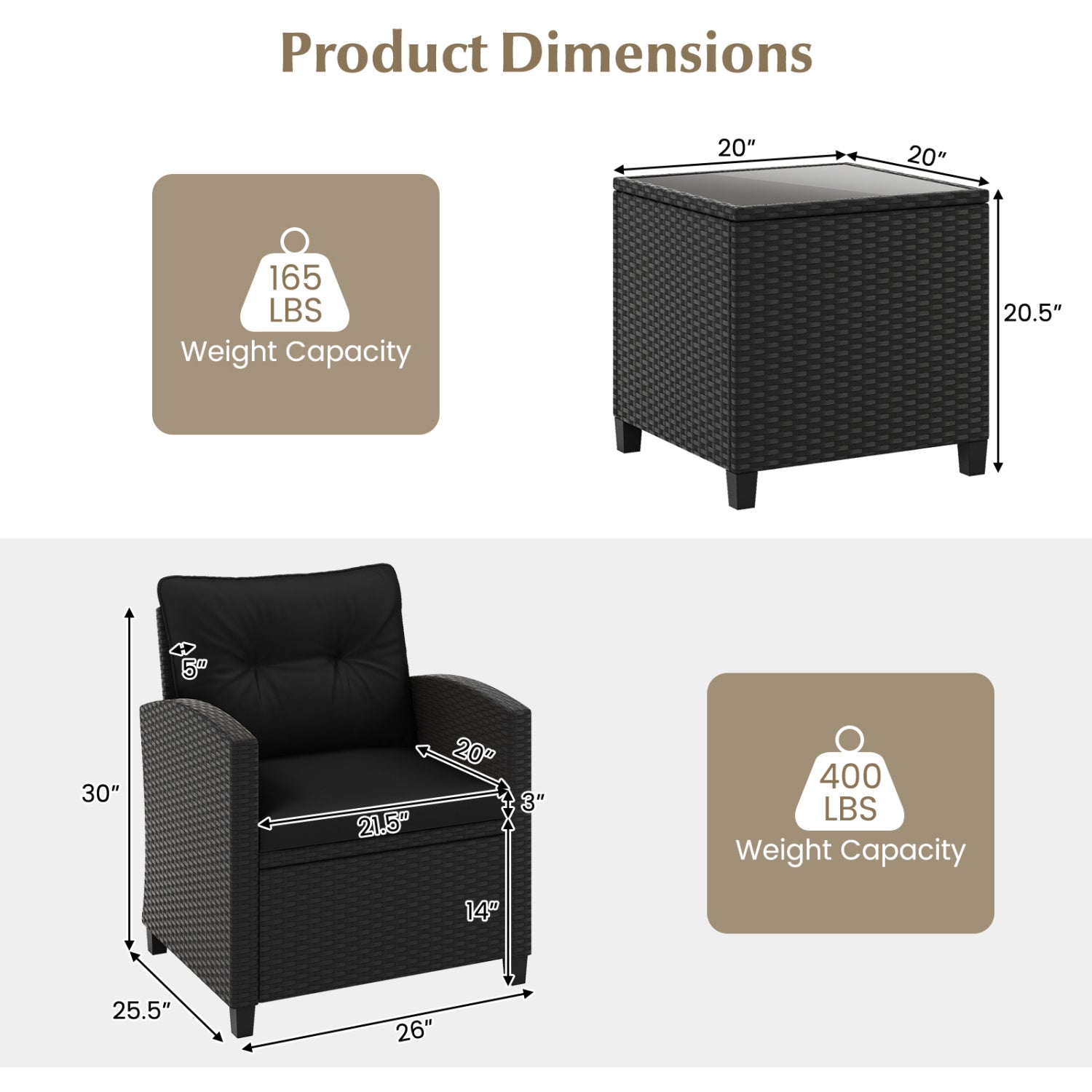 3 Piece Patio Set, Tempered Glass Coffee Table, Black Patio Conversation Sets at Gallery Canada