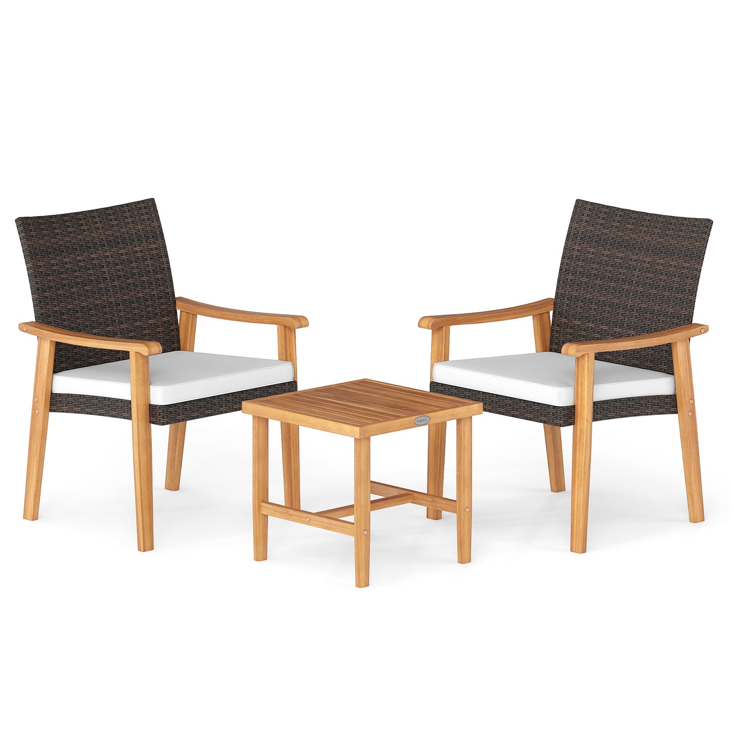3 Pieces Patio PE Wicker Furniture Set Acacia Wood Outdoor Conversation Bistro Set, White Patio Conversation Sets at Gallery Canada