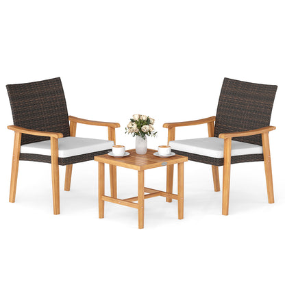 3 Pieces Patio PE Wicker Furniture Set Acacia Wood Outdoor Conversation Bistro Set, White Patio Conversation Sets at Gallery Canada