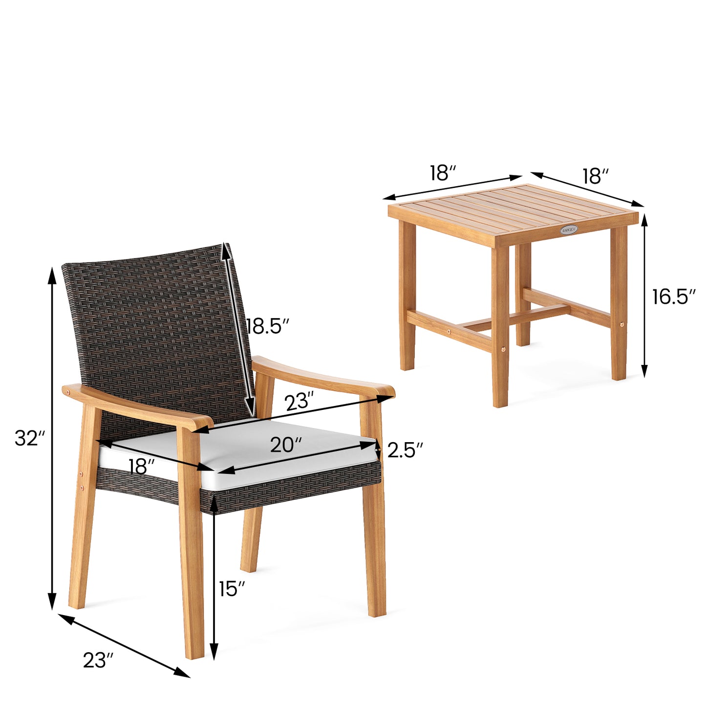 3 Pieces Patio PE Wicker Furniture Set Acacia Wood Outdoor Conversation Bistro Set, White Patio Conversation Sets at Gallery Canada