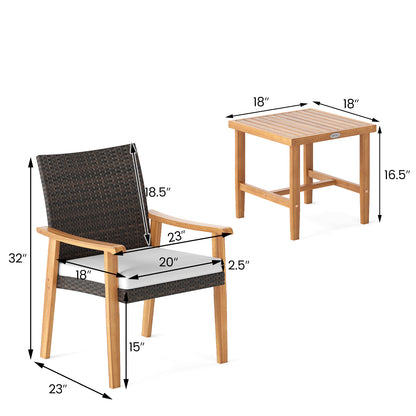 3 Pieces Patio PE Wicker Furniture Set Acacia Wood Outdoor Conversation Bistro Set, White Patio Conversation Sets at Gallery Canada