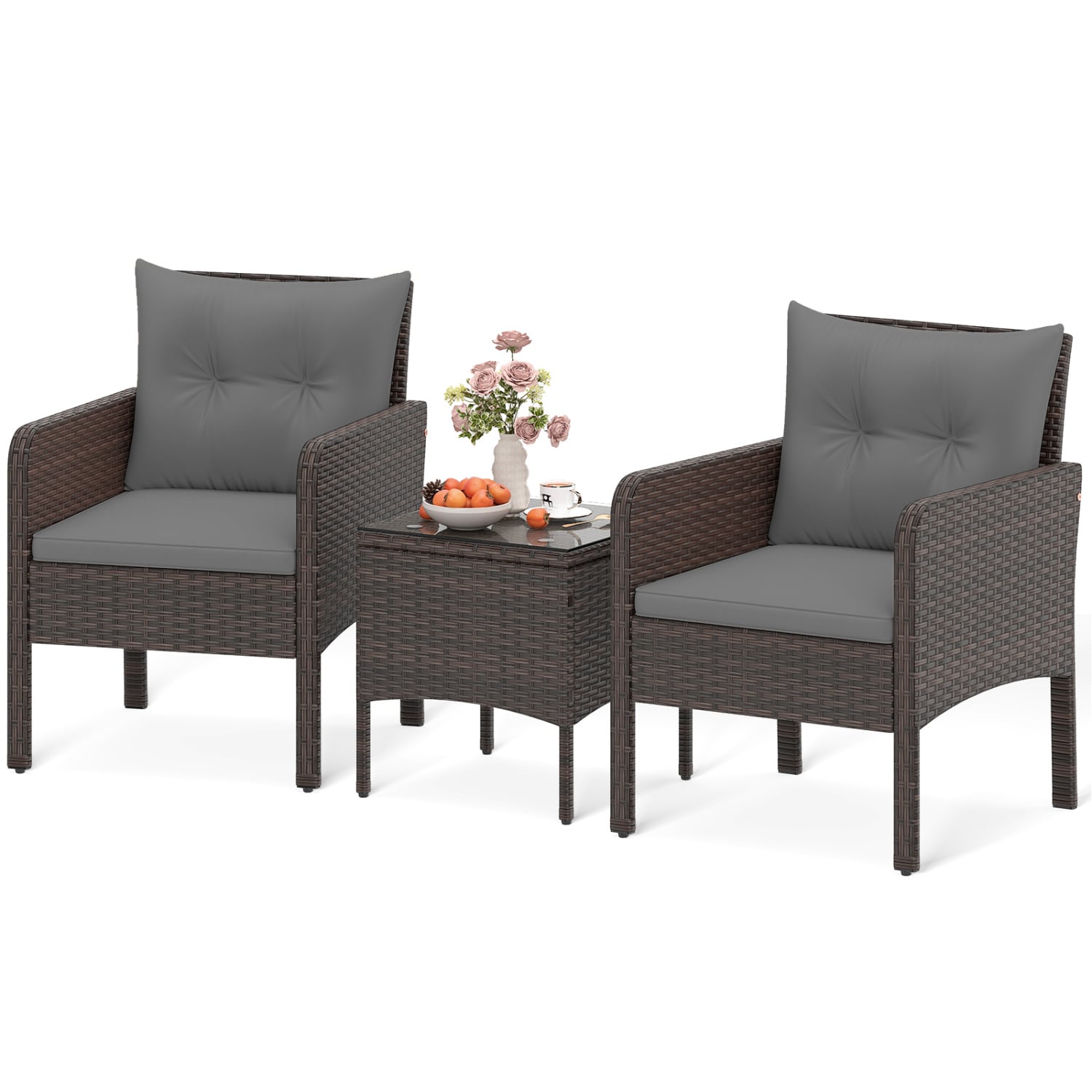 3-Piece Patio PE Wicker Set With Cushions, Gray Patio Conversation Sets at Gallery Canada