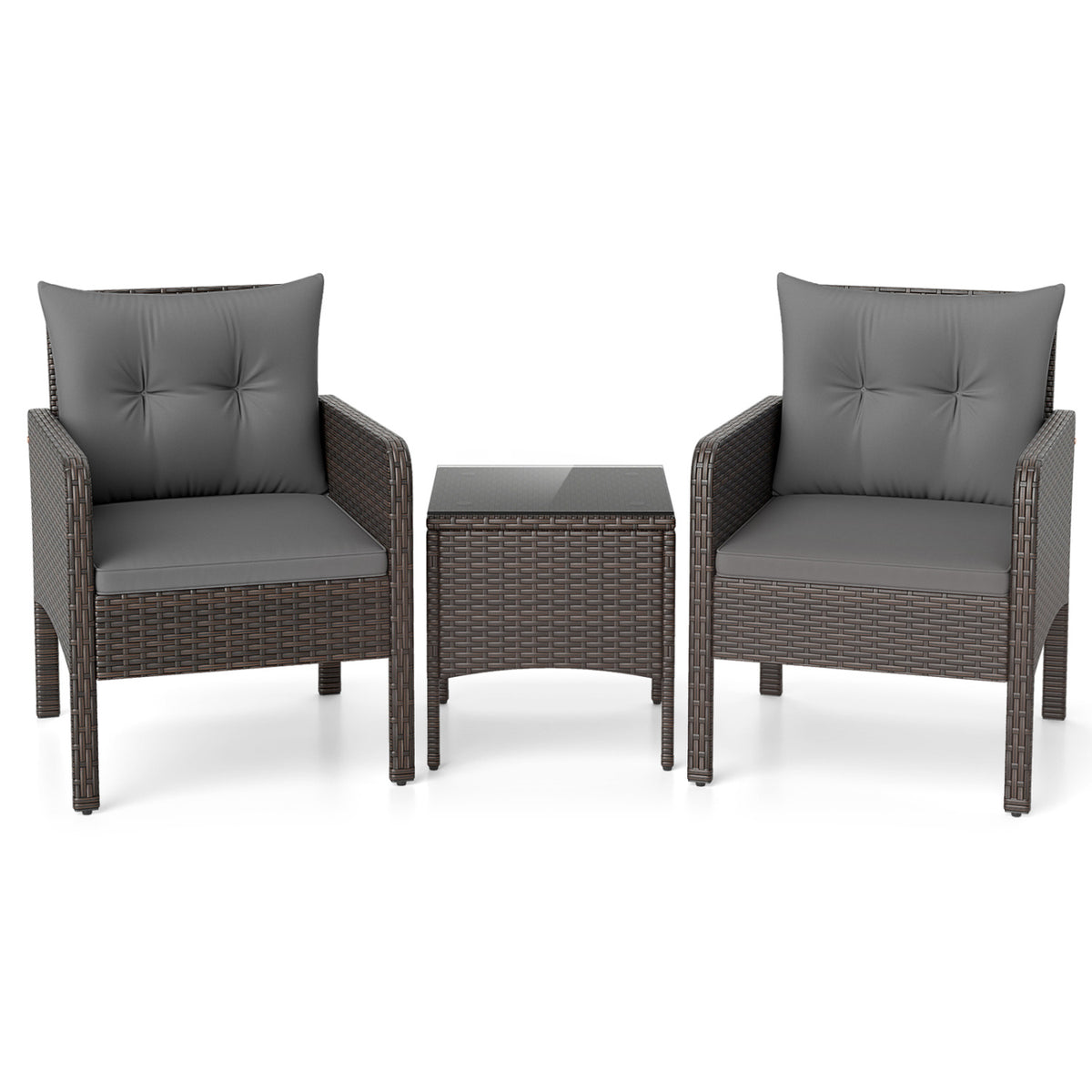 3-Piece Patio PE Wicker Set With Cushions, Gray Patio Conversation Sets at Gallery Canada