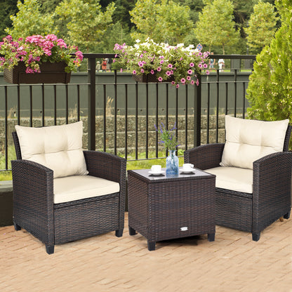 3 Piece Patio Rattan Furniture Set, 4 Removable Cushions, Beige Patio Conversation Sets at Gallery Canada