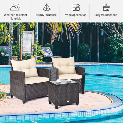 3 Piece Patio Rattan Furniture Set, 4 Removable Cushions, Beige Patio Conversation Sets at Gallery Canada