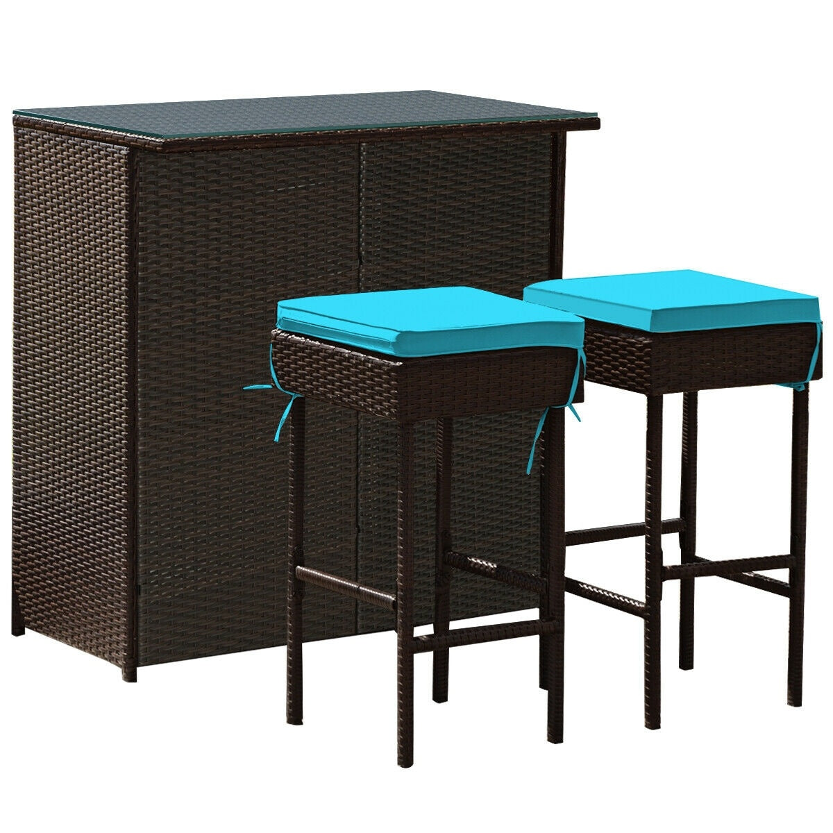 3-Piece Patio Rattan Bar Table Stools Set, Turquoise Patio Bar Furniture at Gallery Canada