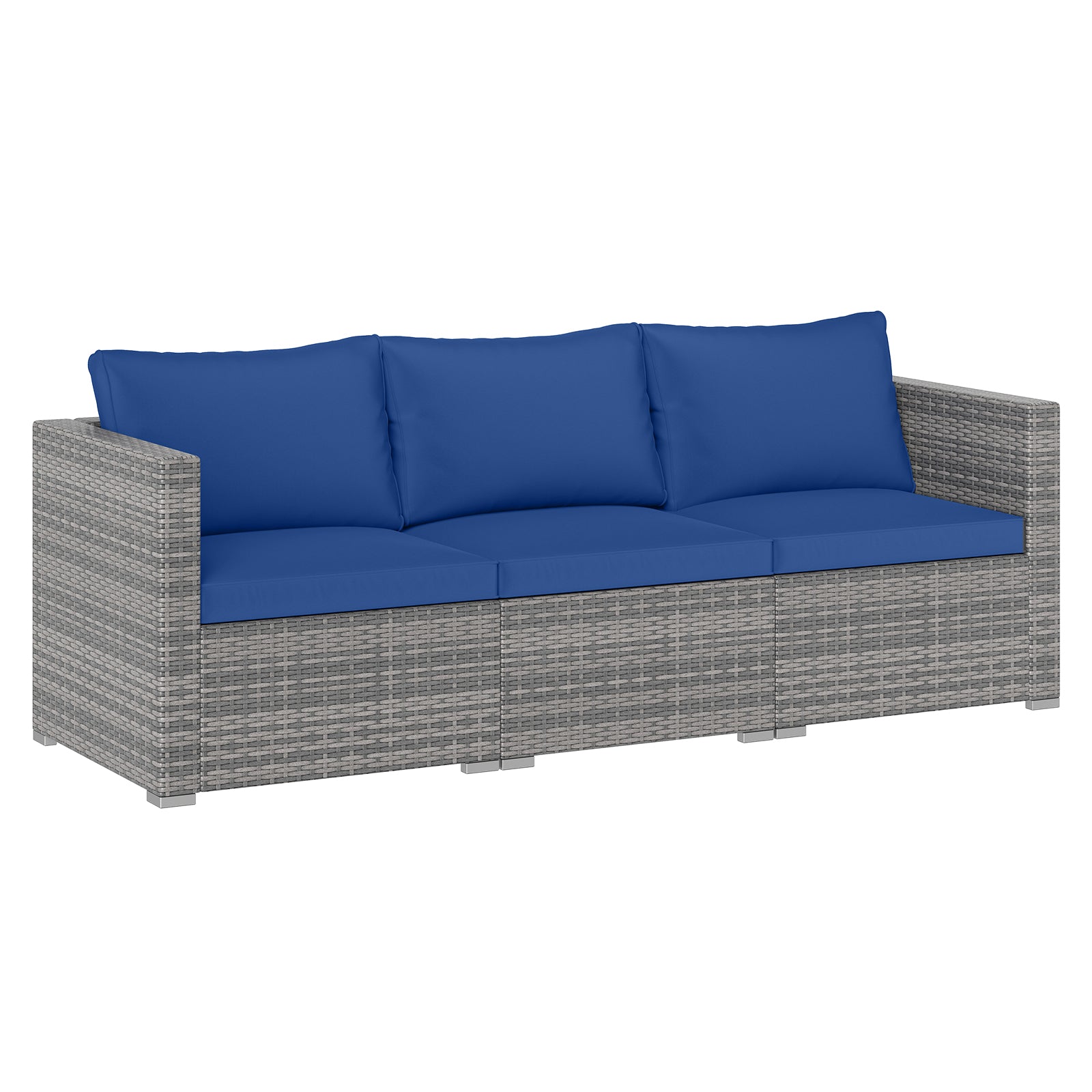 Patio Sectional Sofa Set, 3 Pieces PE Rattan Modular Couch with Cushions, Navy Outdoor Sectionals Navy at Gallery Canada