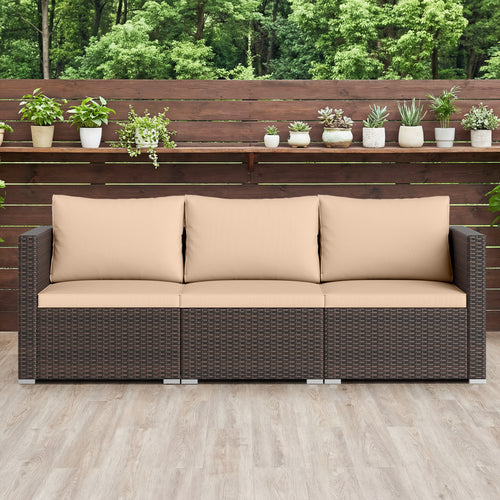 3-Piece Patio Sectional Sofa Set, Beige