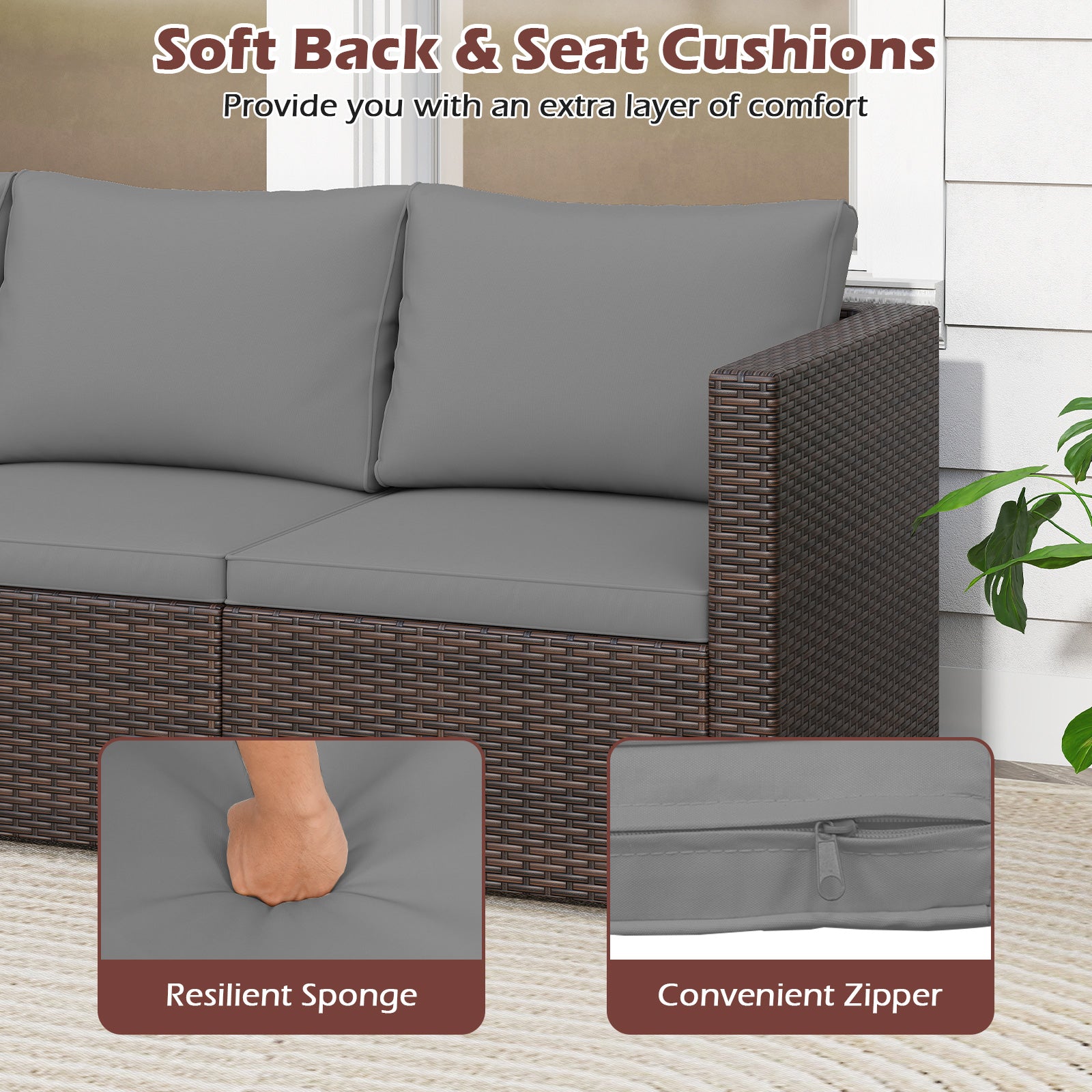 3-Piece Patio Sectional Sofa Set, Gray Outdoor Sectionals at Gallery Canada