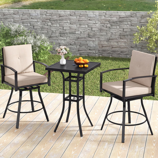 3 Piece Patio Swivel Bar Set with Umbrella Hole, Beige Patio Bar Furniture Beige at Gallery Canada