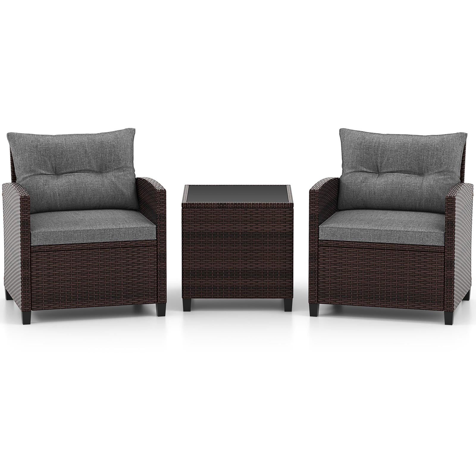 3 Piece Rattan Patio Furniture Set, Washable Cushion, Gray Patio Conversation Sets Gray at Gallery Canada