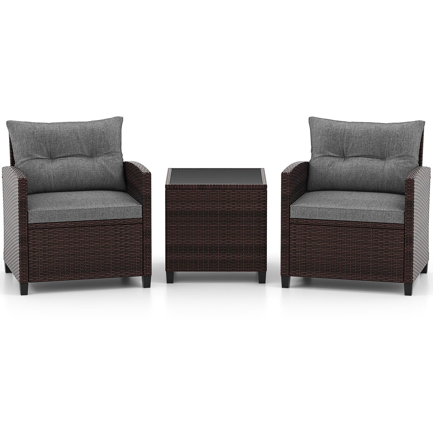 3 Piece Rattan Patio Furniture Set, Washable Cushion, Gray Patio Conversation Sets Gray at Gallery Canada