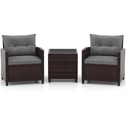 3 Piece Rattan Patio Furniture Set, Washable Cushion, Gray Patio Conversation Sets at Gallery Canada