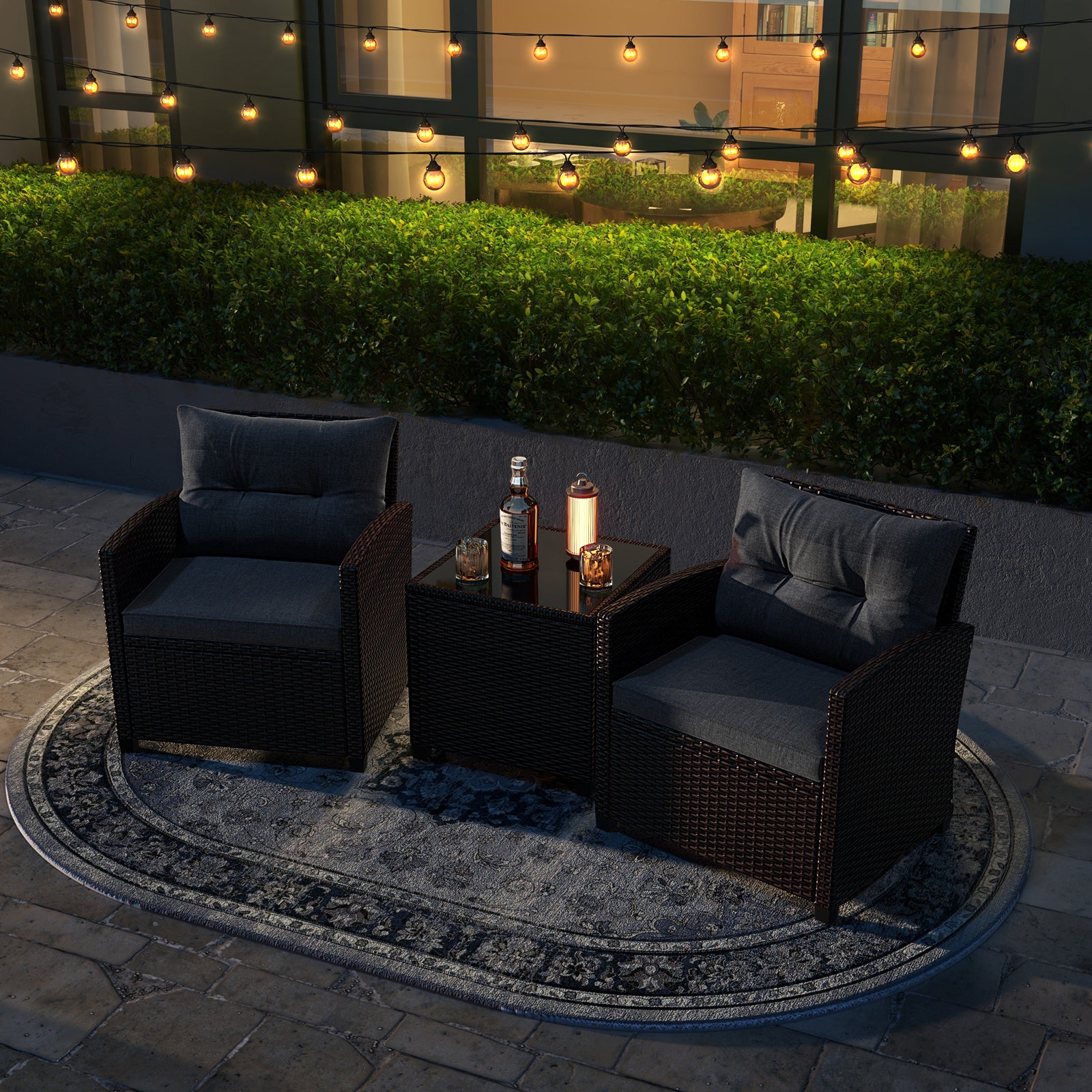 3 Piece Rattan Patio Furniture Set, Washable Cushion, Gray Patio Conversation Sets at Gallery Canada
