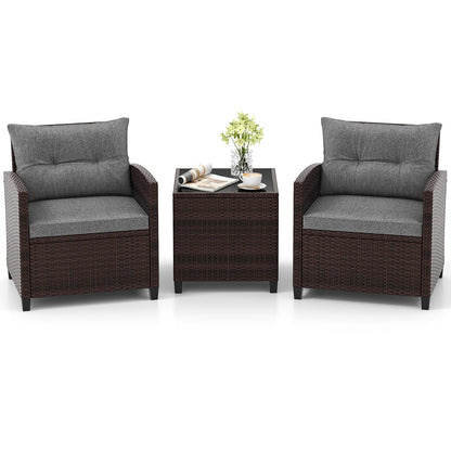 3 Piece Rattan Patio Furniture Set, Washable Cushion, Gray Patio Conversation Sets at Gallery Canada
