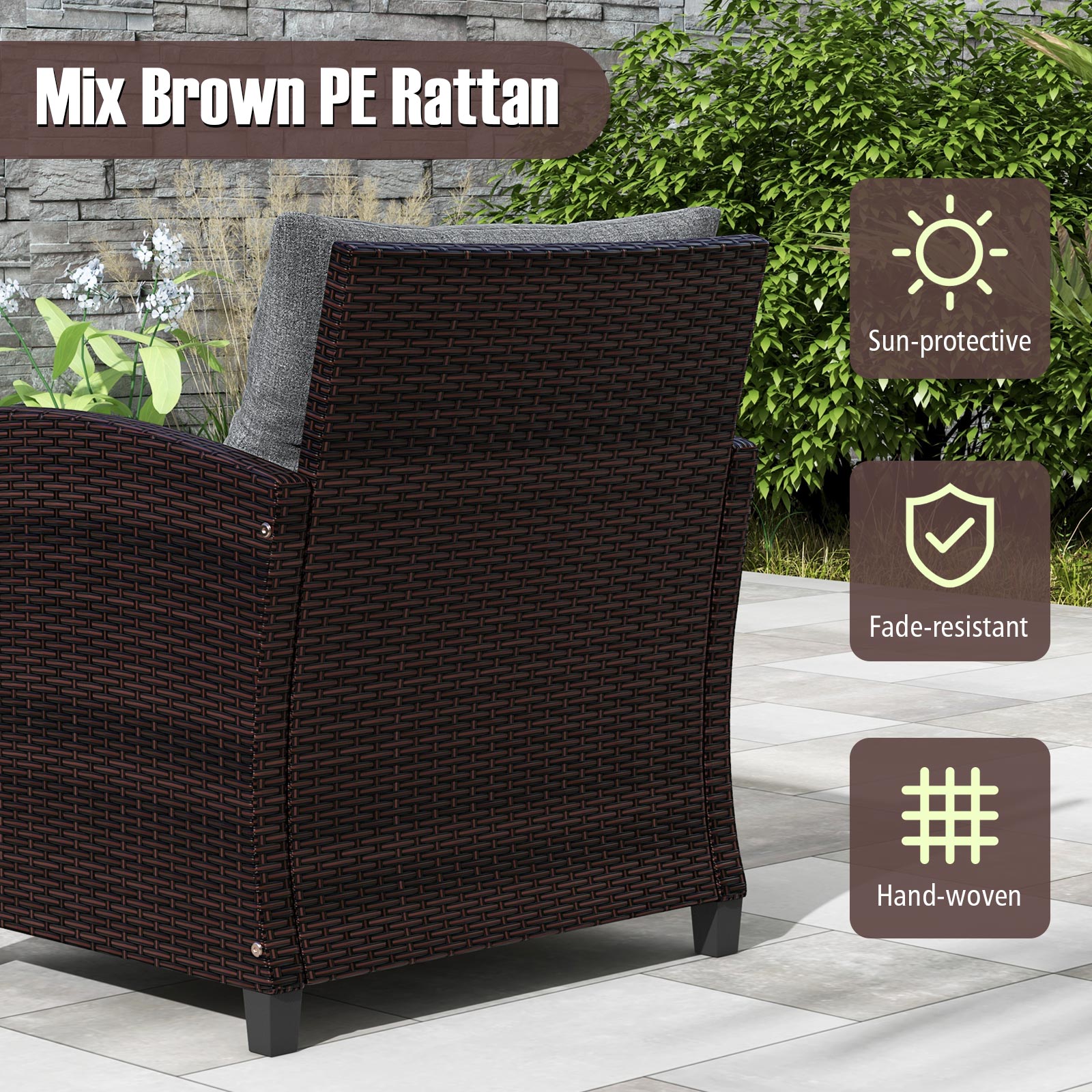 3 Piece Rattan Patio Furniture Set, Washable Cushion, Gray Patio Conversation Sets at Gallery Canada