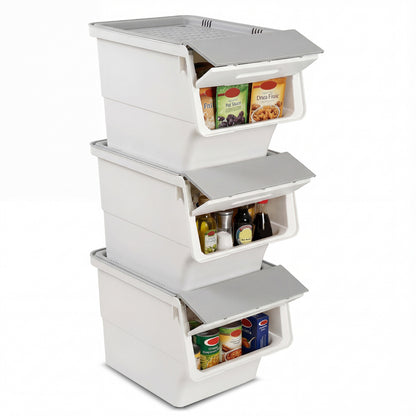 3 Pieces Storage Bins on Wheels Stackable Plastic Boxes with Stay-Open Lid (S), Gray Dressers & Chests at Gallery Canada
