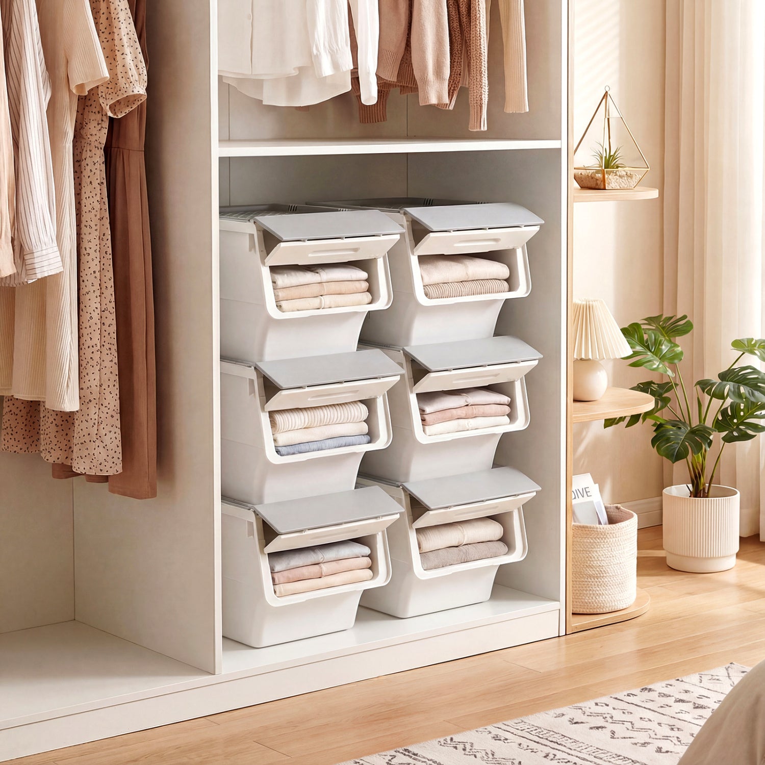 3 Pieces Storage Bins on Wheels Stackable Plastic Boxes with Stay-Open Lid (S), Gray Dressers & Chests at Gallery Canada