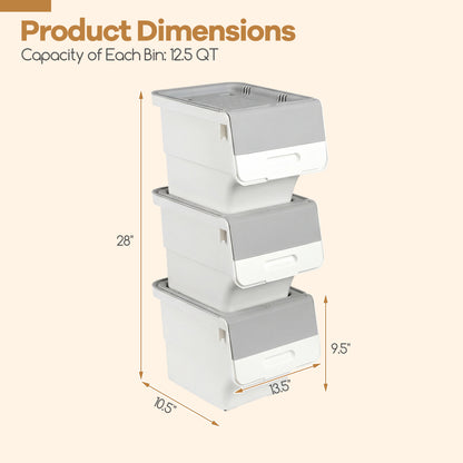 3 Pieces Storage Bins on Wheels Stackable Plastic Boxes with Stay-Open Lid (S), Gray Dressers & Chests at Gallery Canada