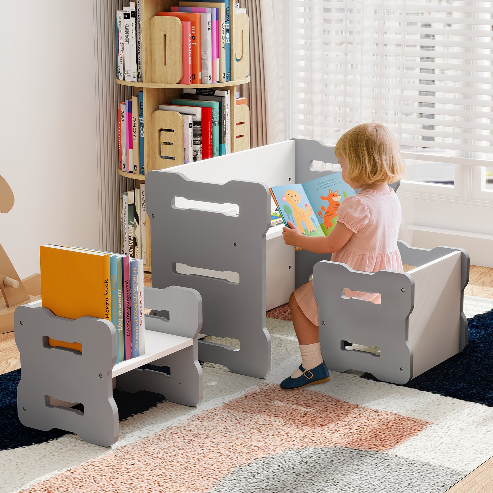 3-Piece Toddler Set With 2 Stools, Activity Table, Gray Kids Table & Chair Sets at Gallery Canada