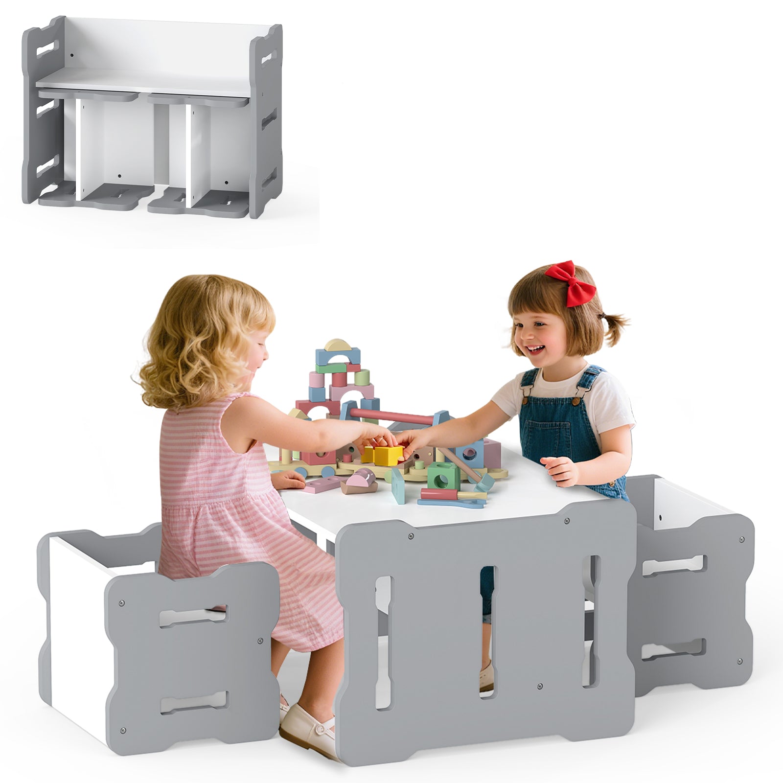 3-Piece Toddler Set With 2 Stools, Activity Table, Gray Kids Table & Chair Sets at Gallery Canada