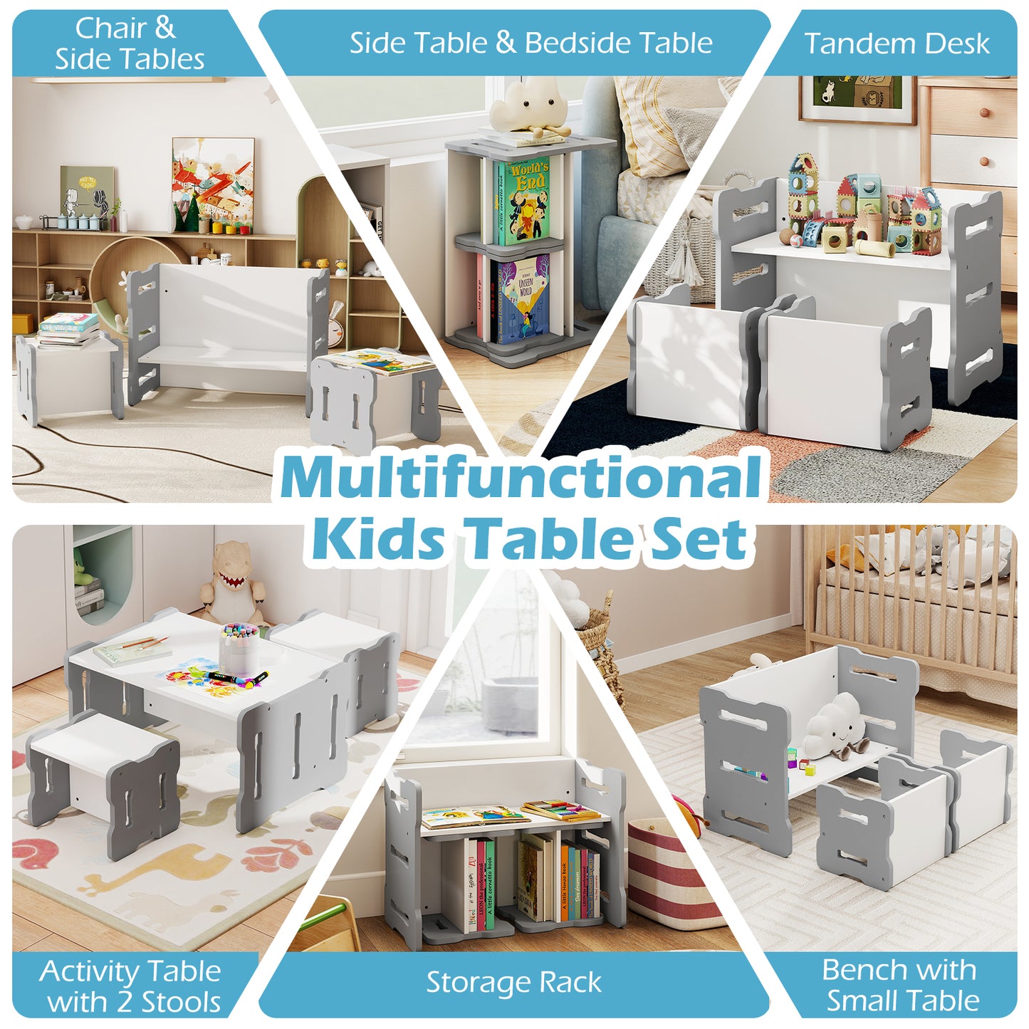3-Piece Toddler Set With 2 Stools, Activity Table, Gray Kids Table & Chair Sets at Gallery Canada