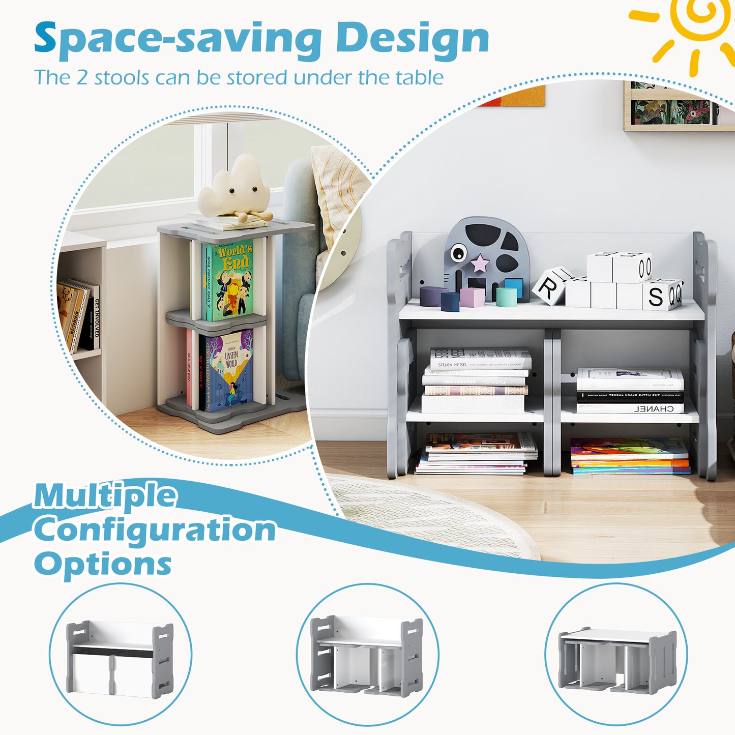 3-Piece Toddler Set With 2 Stools, Activity Table, Gray Kids Table & Chair Sets at Gallery Canada