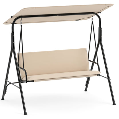3-Seat Patio Swing Chair with Adjustable Canopy & Removable Cushion, Beige Porch Swings Beige at Gallery Canada