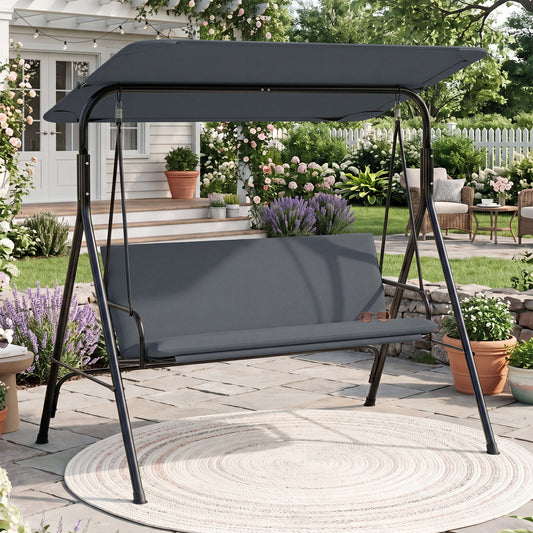 3-Seat Patio Swing Chair with Adjustable Canopy & Removable Cushion, Gray Porch Swings Gray at Gallery Canada