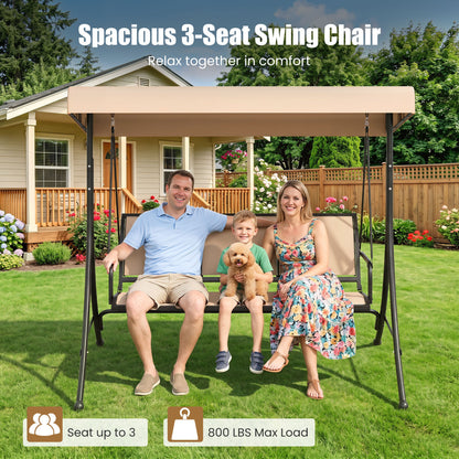 3-Seat Patio Swing Chair with Adjustable Canopy , Beige Porch Swings at Gallery Canada