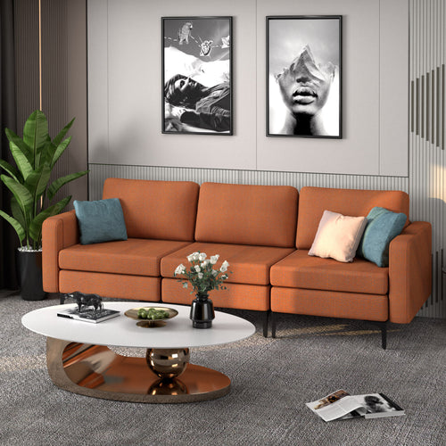 3-Seat Sectional Sofa With Armrest Pocket, Orange