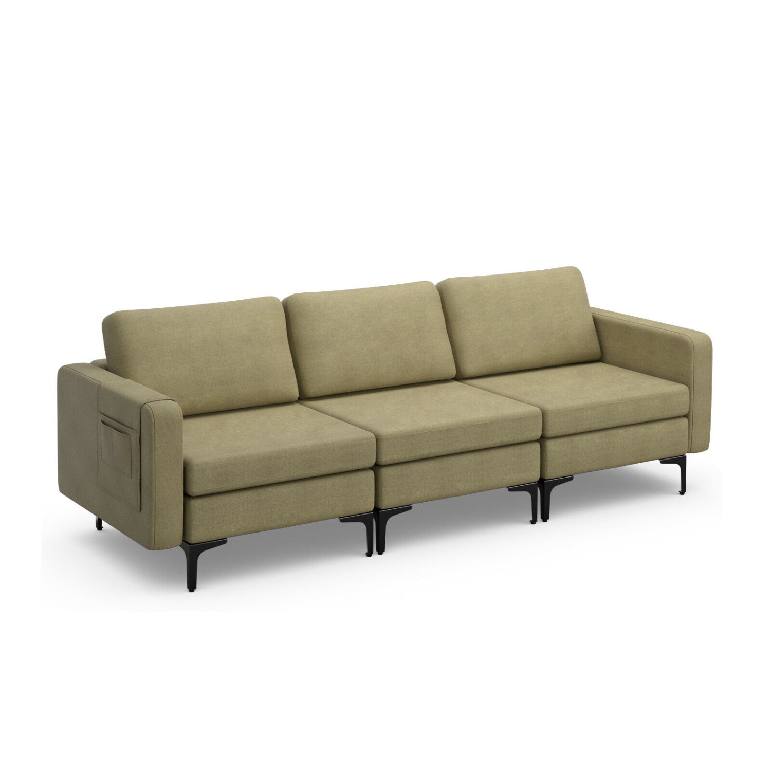 3-Seat Sectional Sofa, With Armrest Magazine Pocket, Metal Leg, Green Sofas & Loveseats Green at Gallery Canada