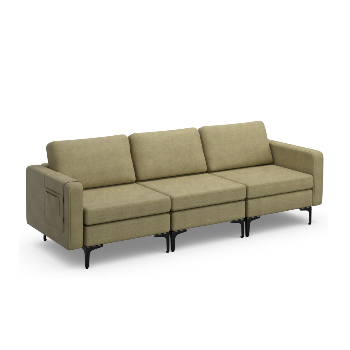 3-Seat Sectional Sofa, With Armrest Magazine Pocket, Metal Leg, Green Sofas & Loveseats Green at Gallery Canada