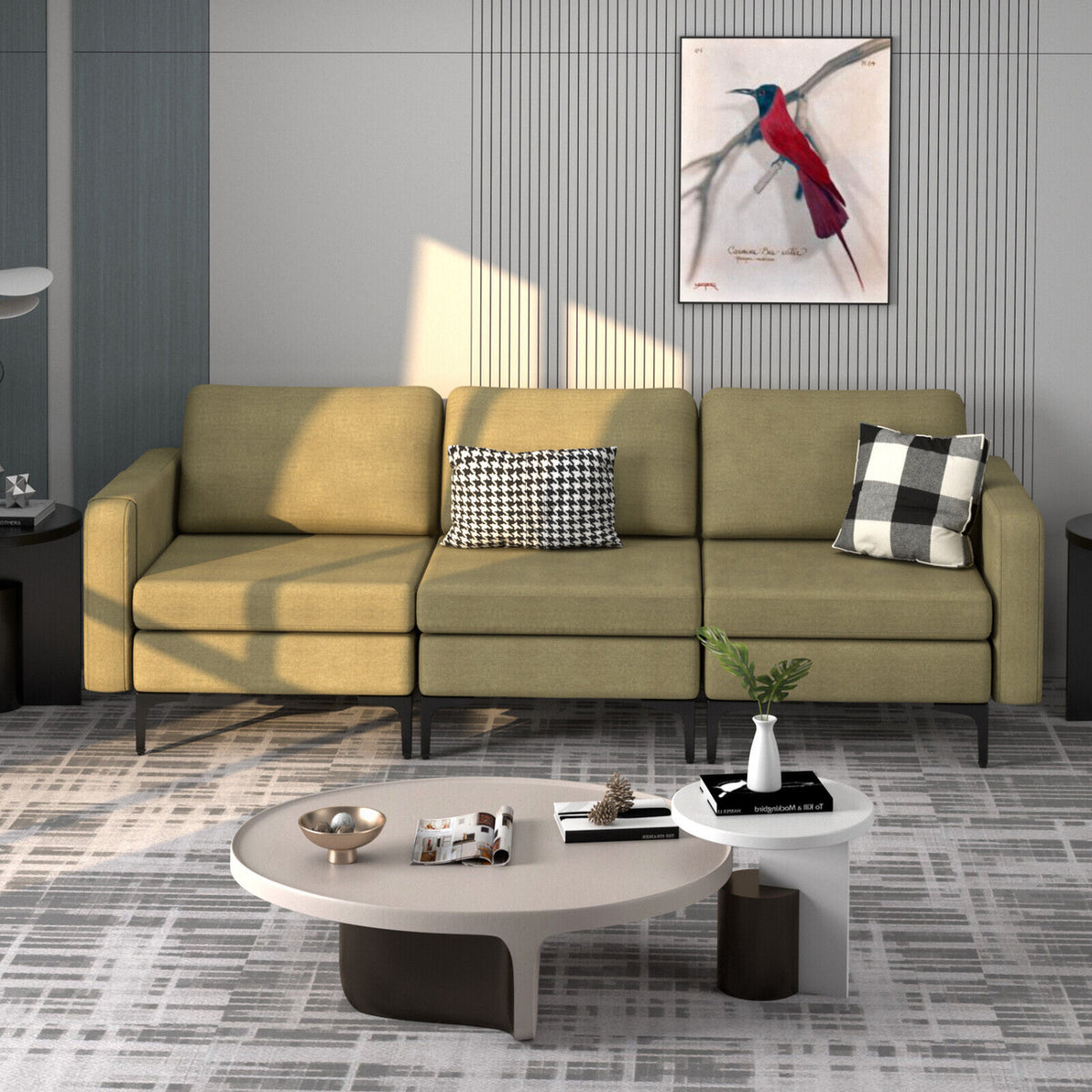 3-Seat Sectional Sofa, With Armrest Magazine Pocket, Metal Leg, Green Sofas & Loveseats at Gallery Canada