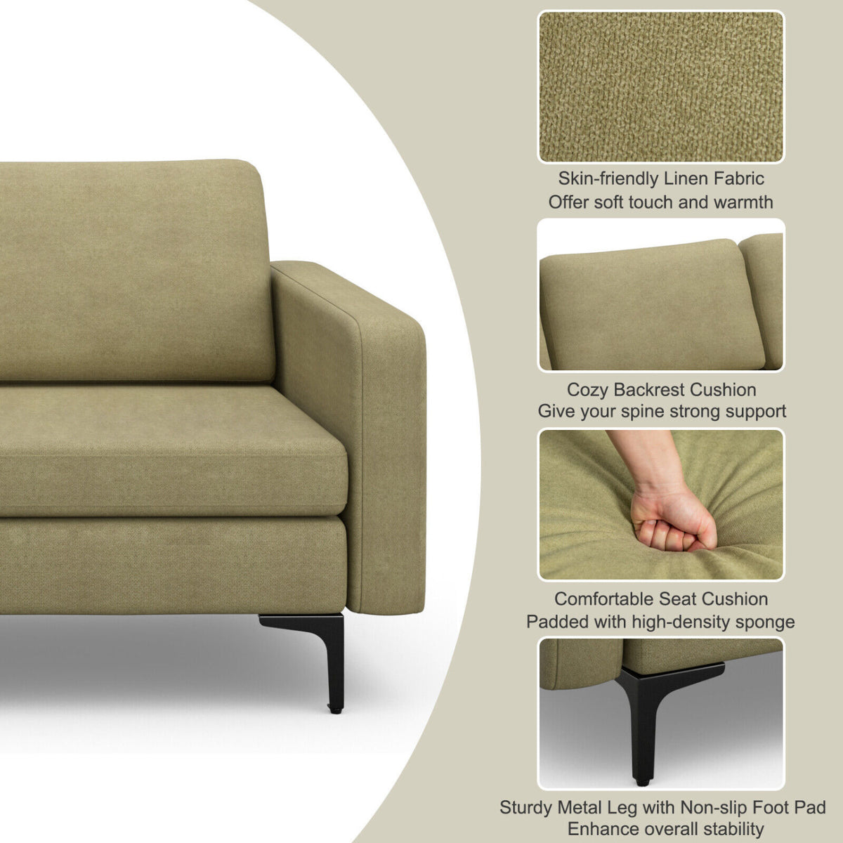 3-Seat Sectional Sofa, With Armrest Magazine Pocket, Metal Leg, Green Sofas & Loveseats at Gallery Canada