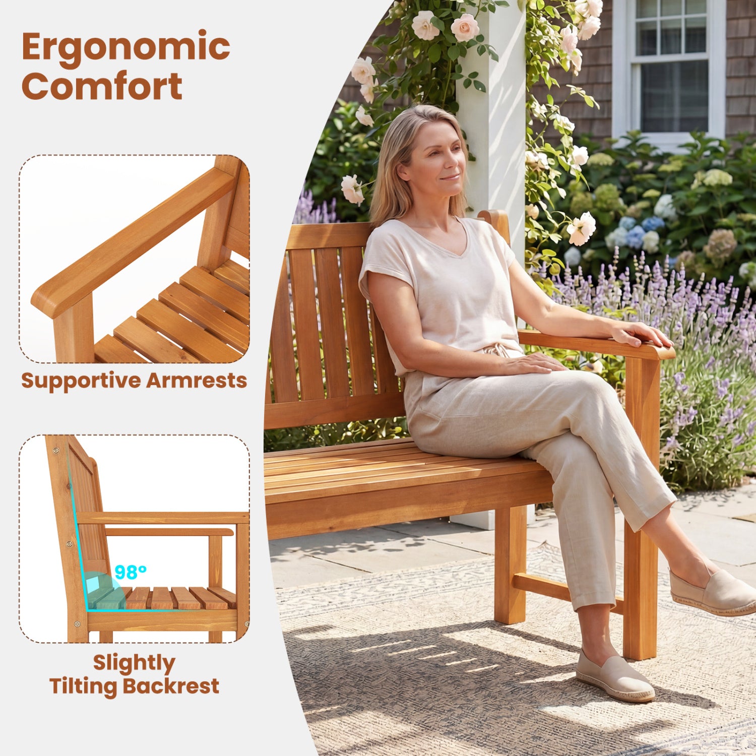 3-Seater Outdoor Wooden Bench, 59 Inch, Yellow Outdoor Benches at Gallery Canada