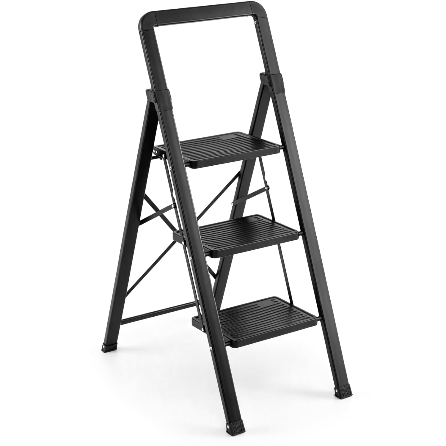 3 Step Folding Step Stool, Wide Anti-slip Pedals, Black Ladders Options at Gallery Canada