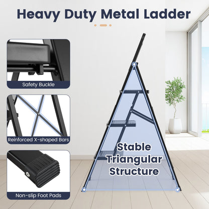3 Step Folding Step Stool, Wide Anti-slip Pedals, Black Ladders at Gallery Canada