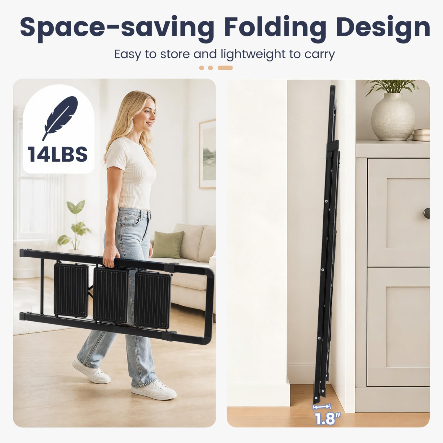 3 Step Folding Step Stool, Wide Anti-slip Pedals, Black Ladders at Gallery Canada